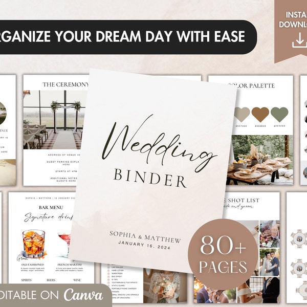 The Ultimate Wedding Day Binder Template, Wedding Organizer Binder, Wedding Checklist, Wedding Itinerary, DIY Wedding Planner, Edit in Canva