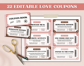Customizable Love Coupon Book | Printable Coupon Book, Valentine's Day Gift, Editable Love Coupon, Anniversary Gift, Gift for Him, DIY Gift