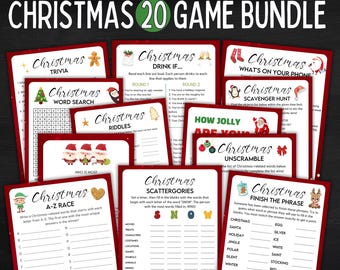 Paquete de juegos navideños: 20 juegos para fiestas (imprimibles)