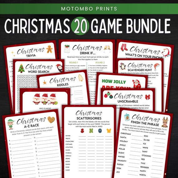 Christmas Game Bundle: 20 Holiday Party Games (Printable)