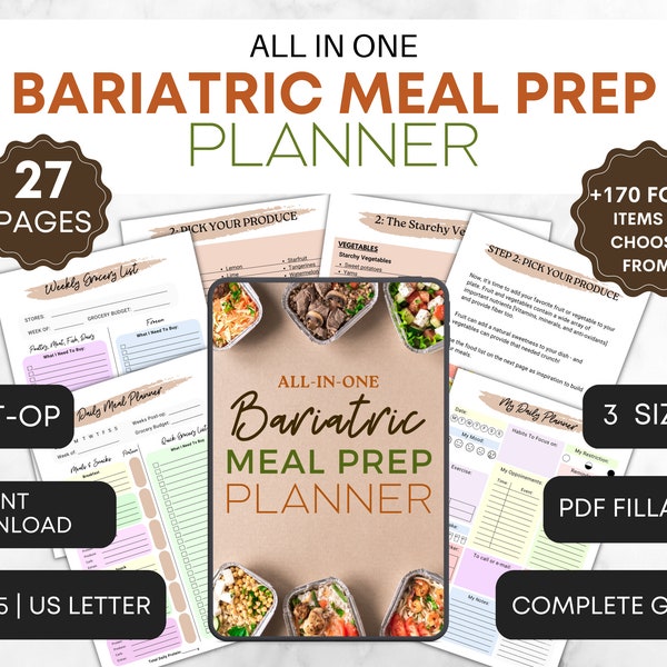 Bariatric Meal Prep Planner, Gastric Sleeve Bypass Daily Meal Planner, VSG Journal, Bariatric Protein Food List, Weight Loss Meal Prep Guide