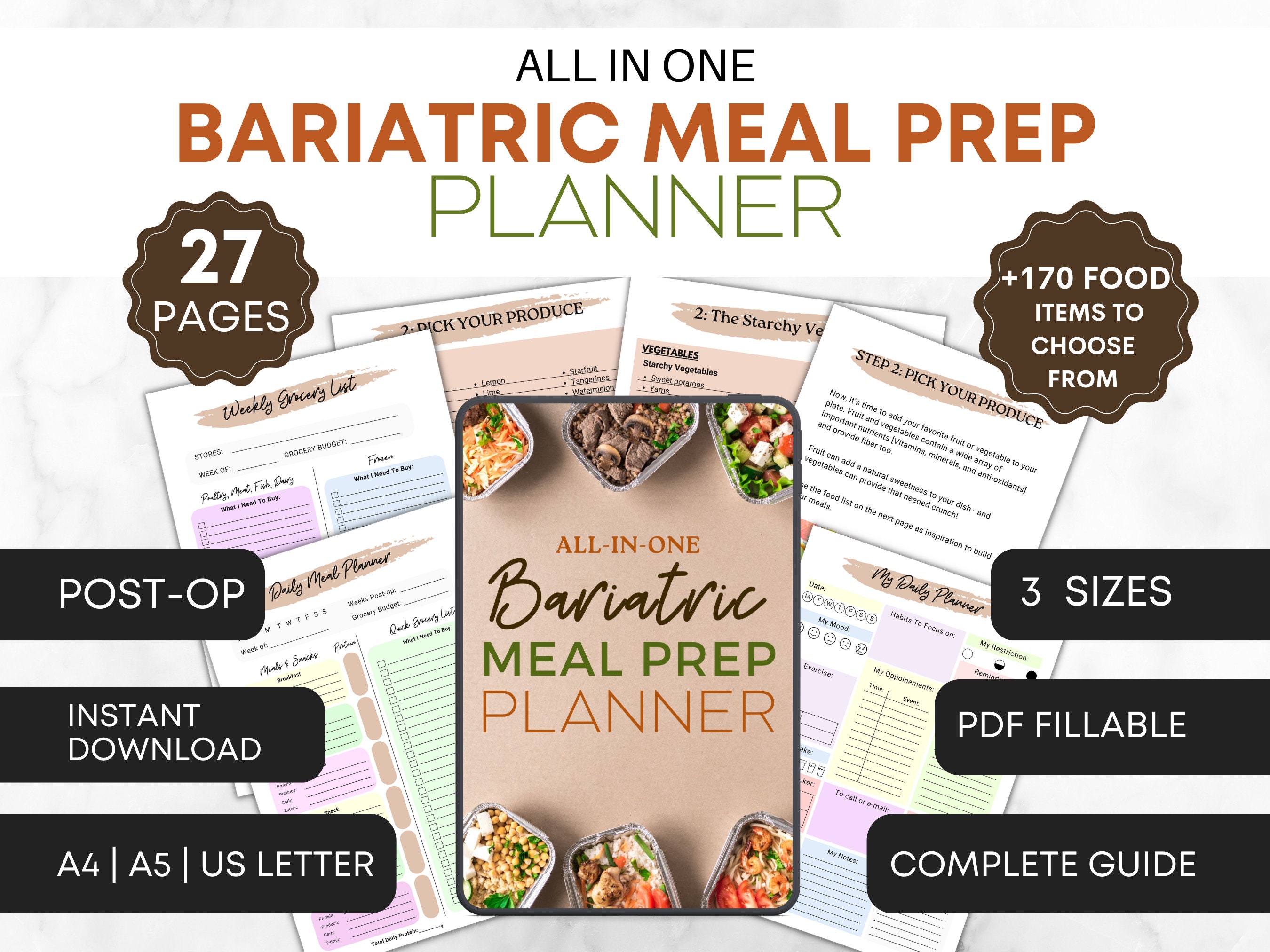 Bariatric Meal Prep Planner, Gastric Sleeve Bypass Daily Meal Planner, VSG  Journal, Bariatric Protein Food List, Weight Loss Meal Prep Guide 