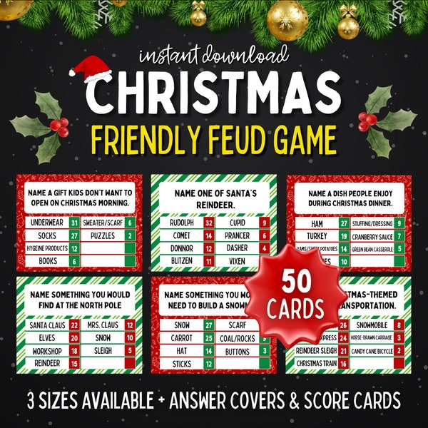 Christmas Friendly Feud Game, Printable Christmas Game, Fun Christmas Party Game, Xmas Family Game, Christmas Game Adults, Christmas Trivia