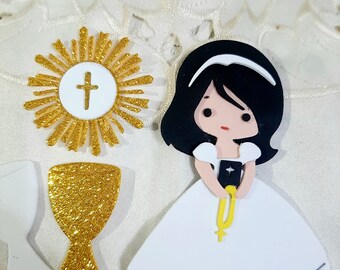 Communion chalice and little girl in EVA rubber decorations