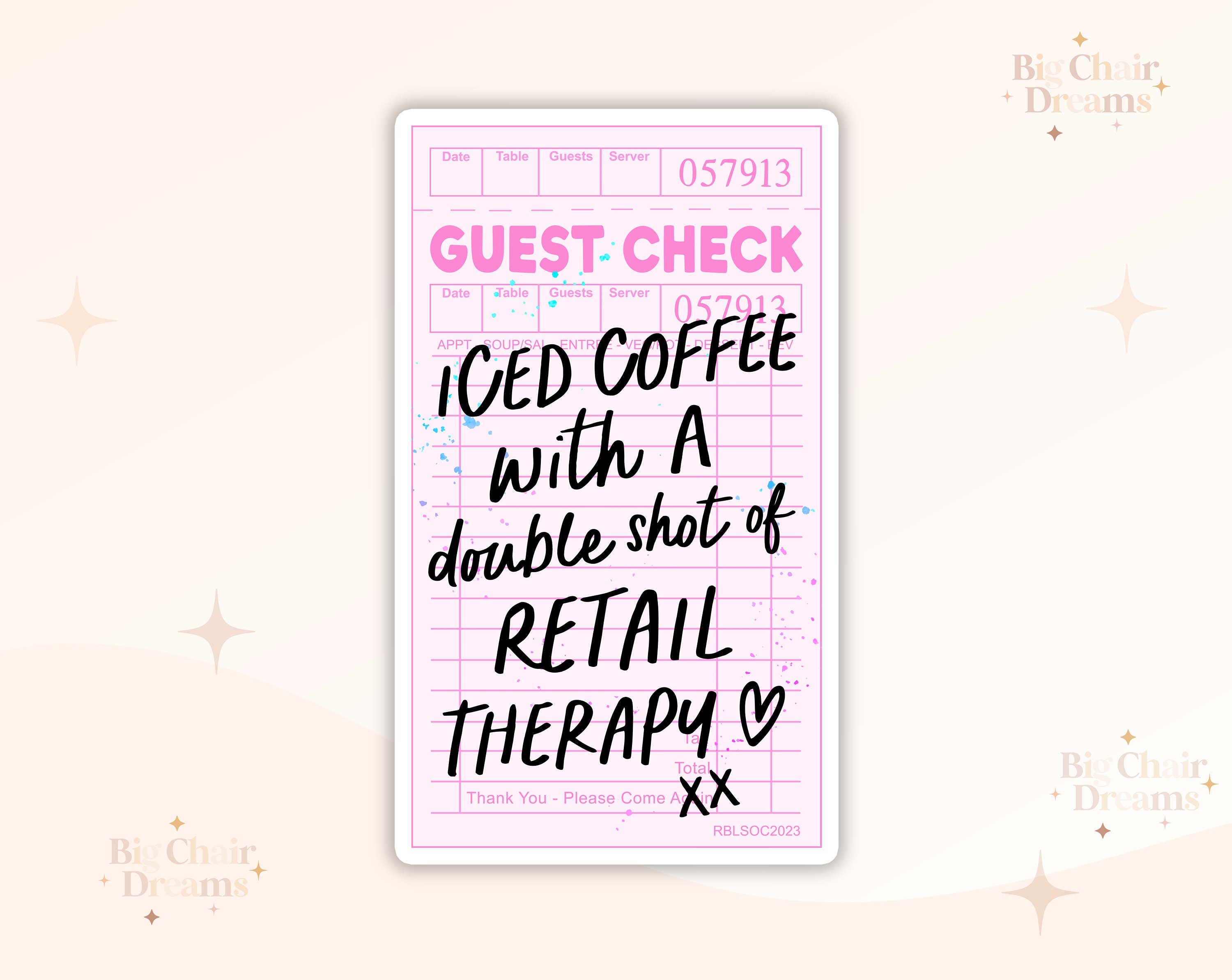 Iced Coffee Guest Check Retail Therapy Sticker - Emotional Support - Coffetok - Shopping Sticker - Gift Sticker