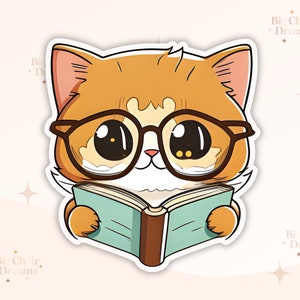 Orange Cat Reading a Book Sticker