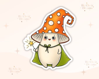 Cute Mushroom Wizard Guy Sticker - Cottage Core - Mushrooms
