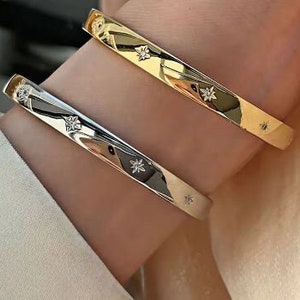 Minimalist Silver Gold Cubic Zircon Bracelet Cuff Bangle Women Couples Trendy Classic Elegant Geometric Jewellery Gift Wedding Bridesmaid