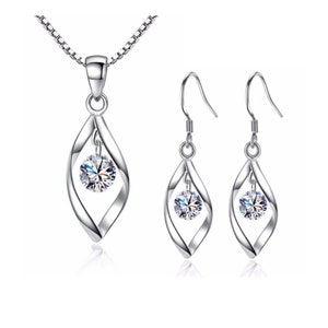 925 Sterling Silver Twist Drop Necklace Earrings Set • Zirconia Crystal Jewellery Gift for Mum Bridesmaid Sister • Elegant & Personalised