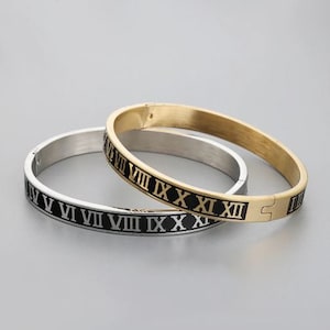 Men And Women Unisex Stainless Steel Gold Plating Oil Couples Bracelet Carving Roman Numerals Lover Bangle Wedding Jewellery