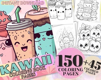 Kawaii Coloring Pages | 150 Pages | Cute Coloring Pages | For Kids and Adults | Digital Download // Fun Colorful, Trending Coloring Book