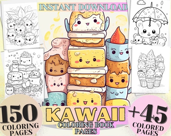 Cute And Easy Kawaii Coloring Book FOR KIDS AND ADULTS