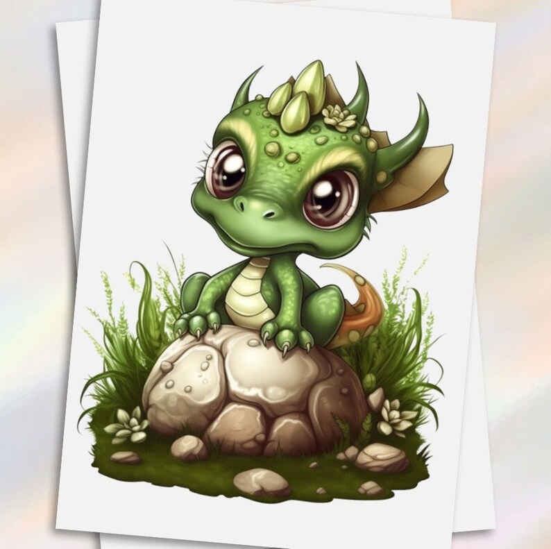 30 Baby Dragon Fantasy Coloring Page Book / Instant Download Grayscale