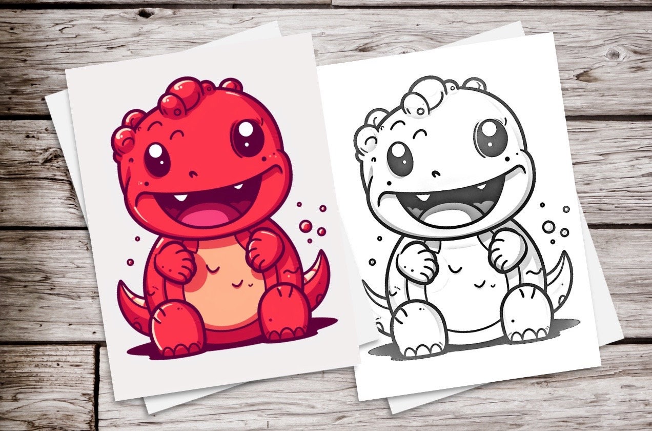 30 Kawaii Dinosaur Fantasy Coloring Pages / Instant Download Coloring ...