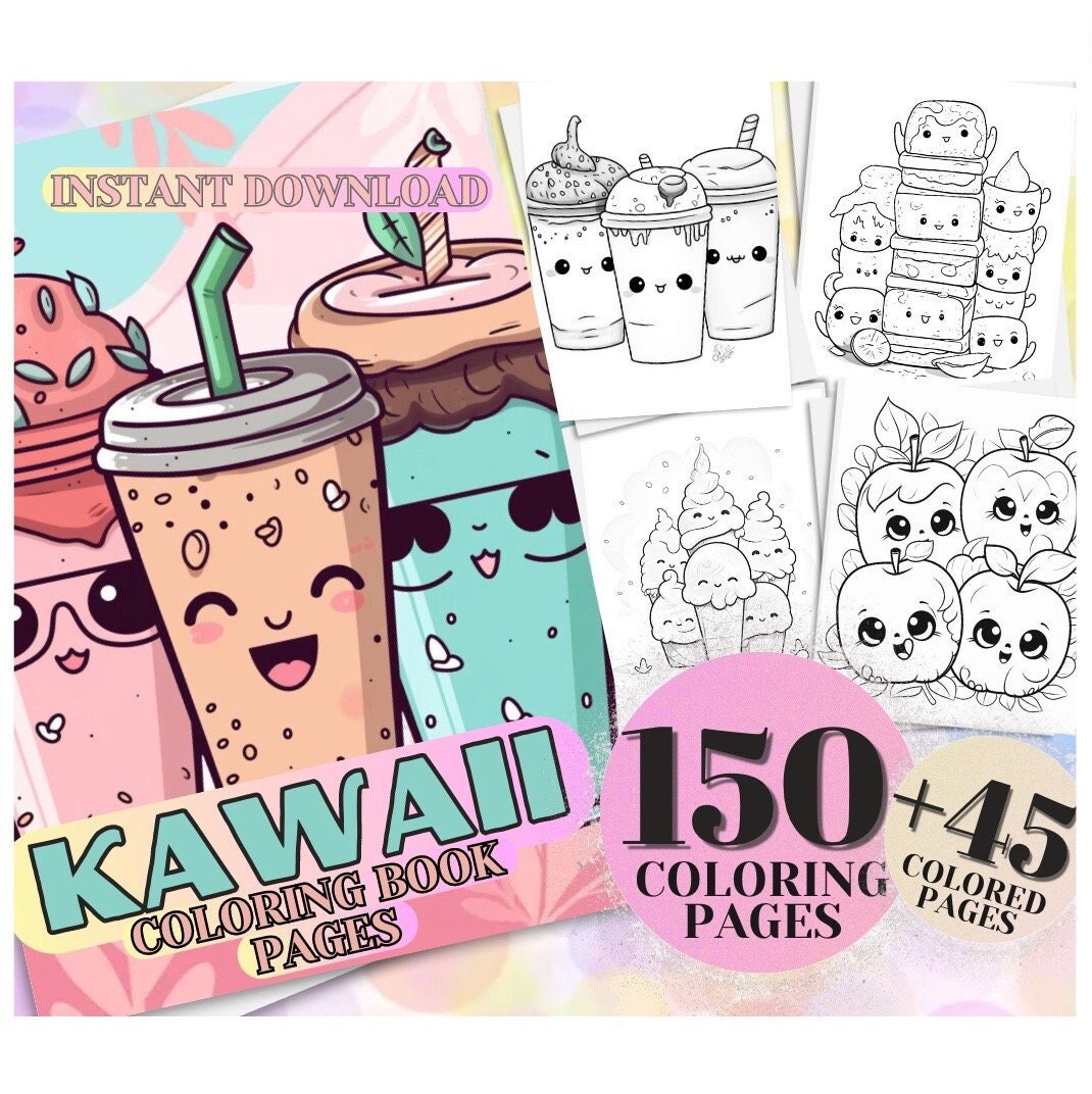 Kawaii Cute Coloring Book Set W/Color Pencils & 150 Stickers By