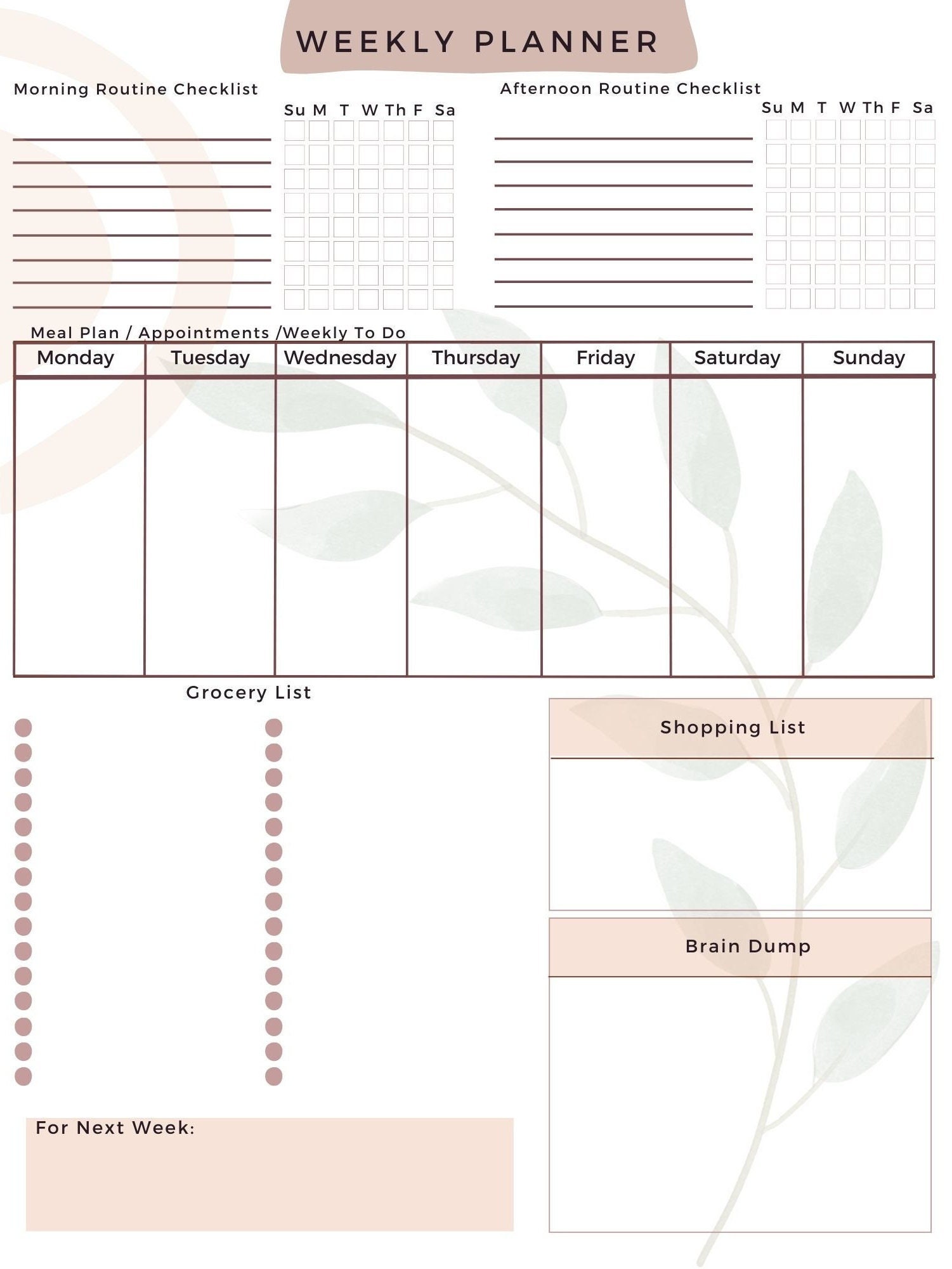 Weekly House Planner, Routine Tracker, Printable - Etsy