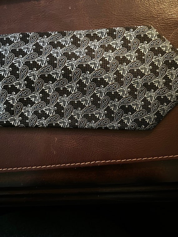 Vintage Valentino Black and Silver Paisley Tie - image 1