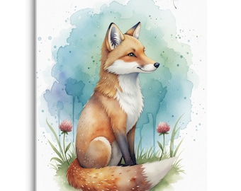 Fuchs Kinderzimmer Wandbild - Wunderliche Waldland Fuchs Leinwand für Kinderzimmer