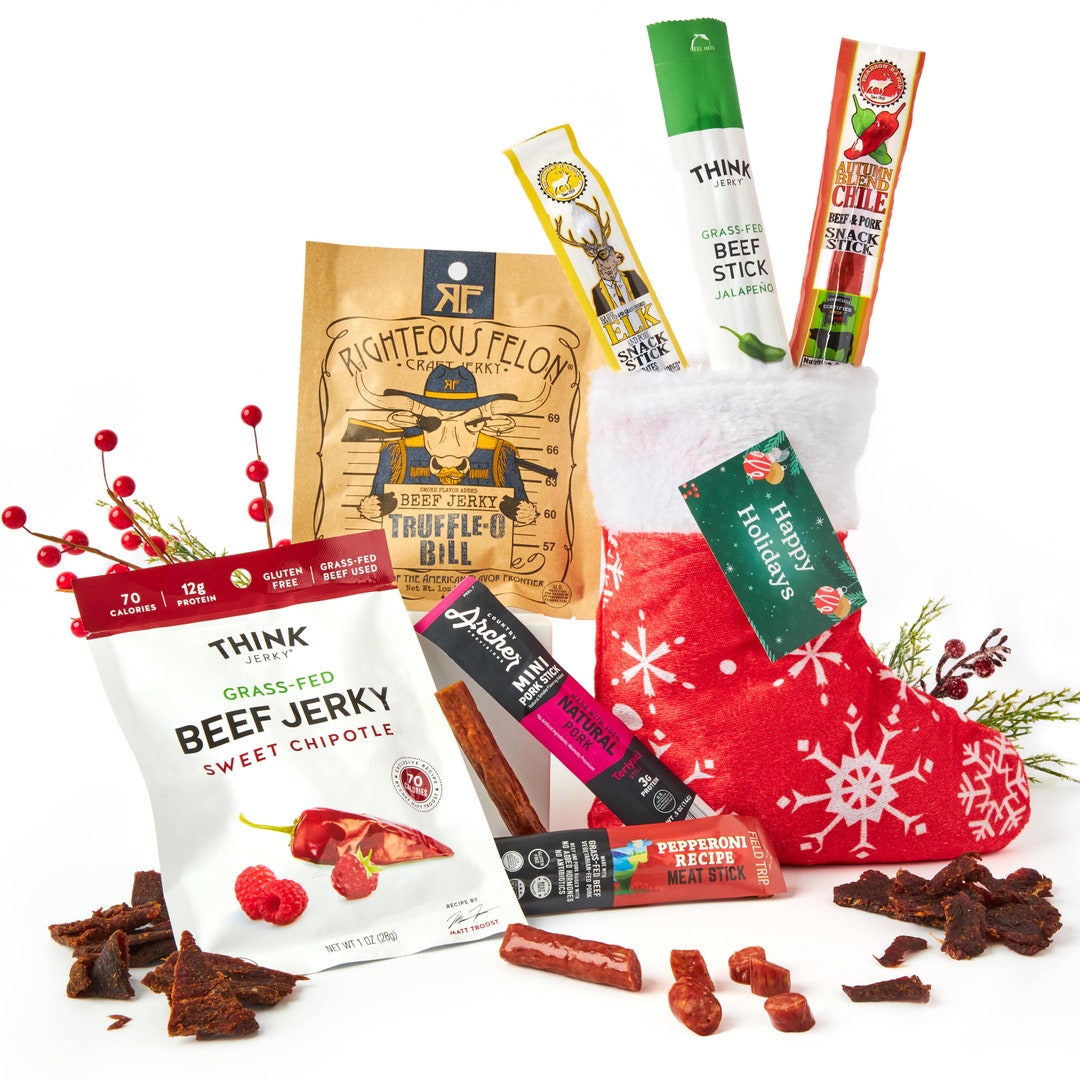 High Protein Jerky Stocking Filled With Premium Jerky Selections of Exotic Meat Treats Gourmet