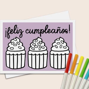 Feliz cumple Cartões de aniversário espanhóis 5x7 cartão e envelope para as crianças colorirem