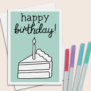 Kuchen Karte Geburtstag Glückwunschkarte zum Geburtstag neutral für Kinder zum Ausmalen 13x18 Karte mit Umschlag