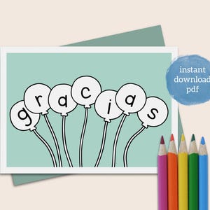 Thank you card in Spanish coloring card printable gracias thank you cards 5x7 card