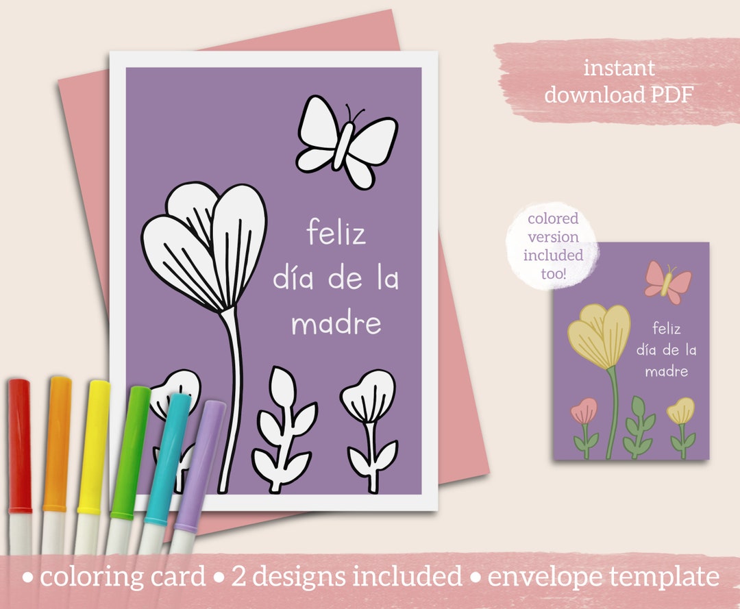 Mother's Day Cards Spanish Feliz Día De La Madre Coloring Card With Envelope - Etsy