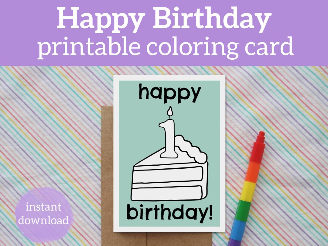 Foldable Printable 1st Birthday Cards to Color - Etsy