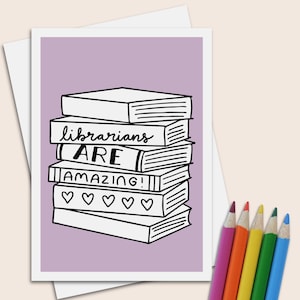 Carte de remerciement pour le bibliothécaire à colorier pour les enfants, 5 x 7 pouces, carte de remerciement et enveloppe pour la semaine d'appréciation des enseignants