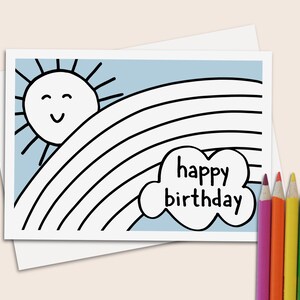 Cartões de colorir de aniversário de arco-íris 5x7 cartão de felicitações e envelope