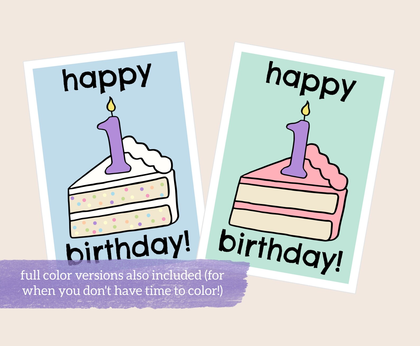Foldable Printable 1st Birthday Cards to Color - Etsy
