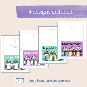 Printable Coloring Birthday Cupcake Cards PDF With 4 Card - Etsy