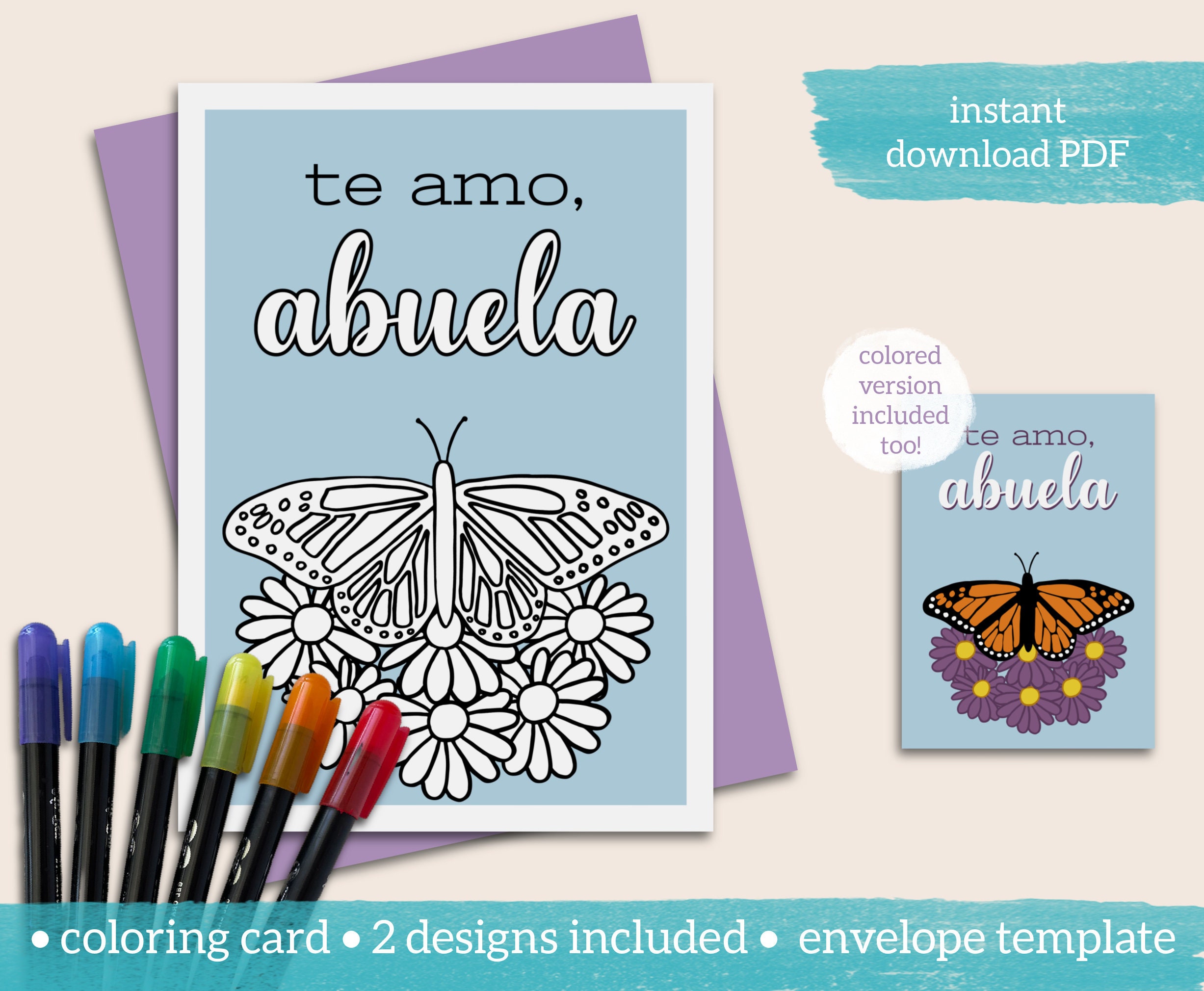 Printable Feliz Dia De La Madre Abuela 5x7 Coloring Card Te Amo Abuela - Etsy