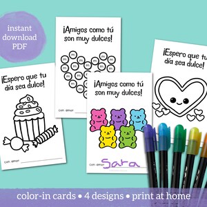 Printable Spanish Valentines Day cards to color San Valentín cards for friends