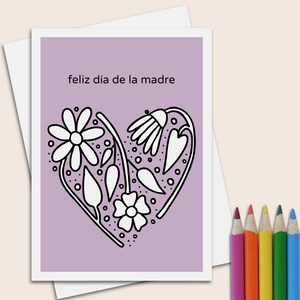 Happy mother&#39;s day in Spanish 5x7 card feliz día de la madre card to color