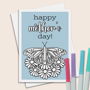 Biglietto a forma di farfalla da colorare per la festa della mamma, formato 5x7, con busta.