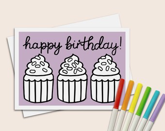 Happy birthday coloring cards 5x7 greeting card and envelope for kids to color