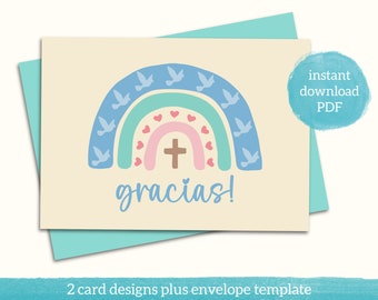 Printable Spanish baptism thank you card