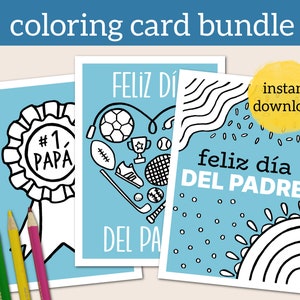 Lot de 3 cartes à colorier espagnoles imprimables pour la fête des pères à colorier pour papa