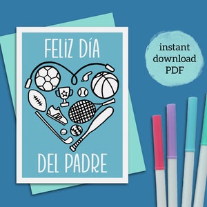 Spanish Fathers Day card, Día del Padre printable coloring card 2 designs plus envelope template included