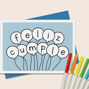 Biglietto di buon compleanno in spagnolo. Biglietto feliz cumpleaños in spagnolo. Biglietto d'auguri per mamma, biglietto 5x7 e busta