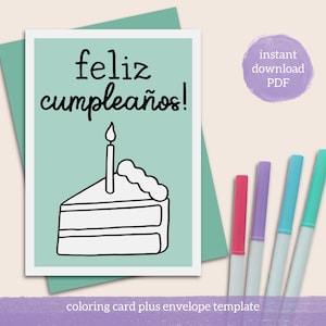 Feliz cumpleaños happy birthday cards in Spanish printable coloring card