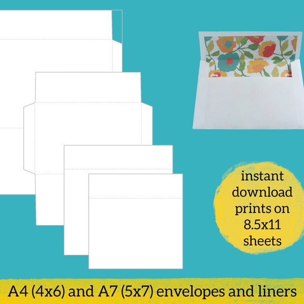 4x6 and 5x7 envelope template with liners printing template PDF A7 and A4 envelope and liner