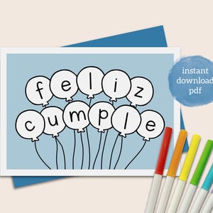 Biglietto di auguri di compleanno spagnolo PDF feliz cumpleaños biglietto in spagnolo stampabile 5x7 biglietto e busta