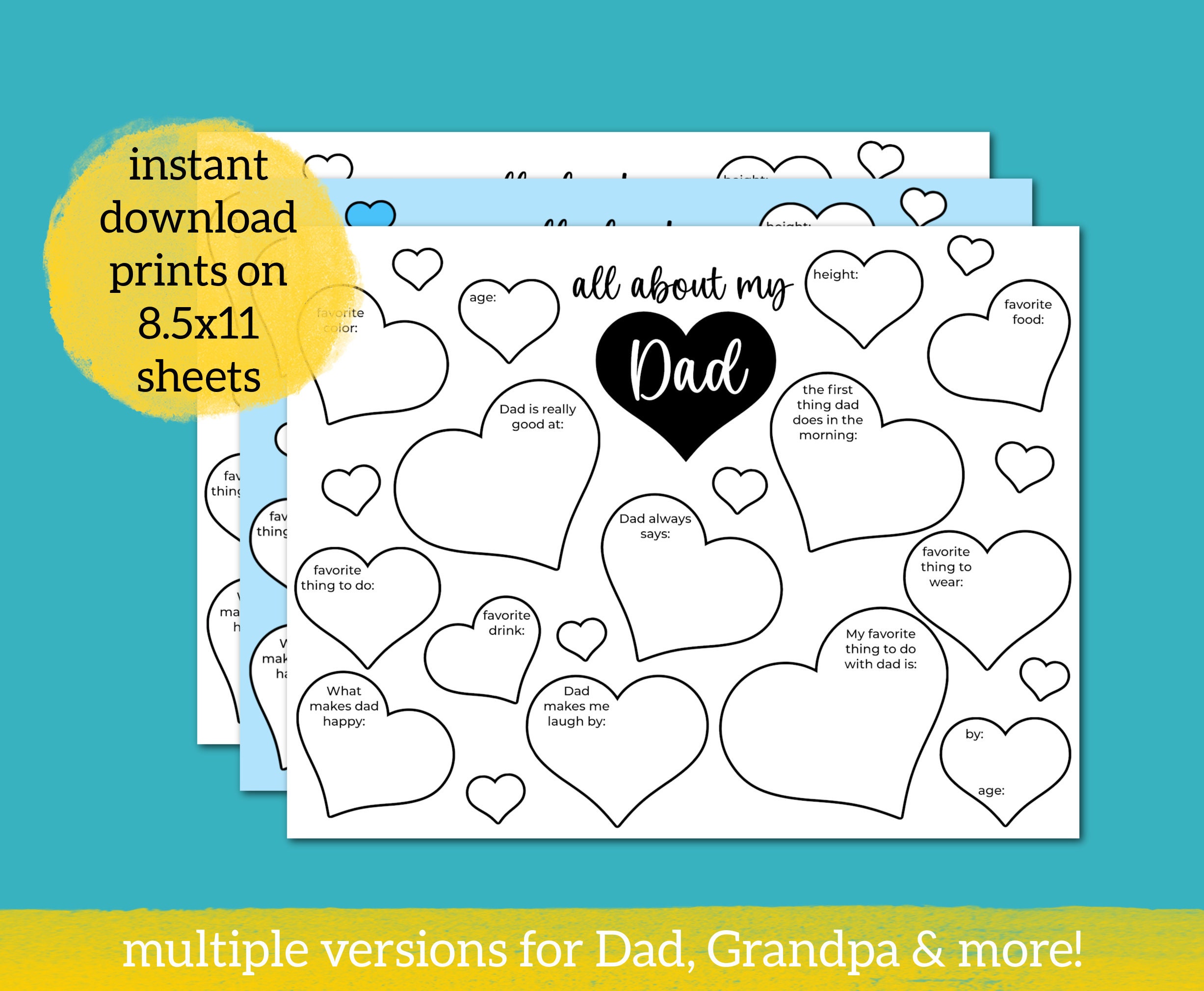 All About My Dad Printable Pdf Father's Day Interview for - Etsy