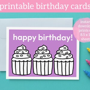 Printable Coloring Birthday Cupcake Cards PDF With 4 Card - Etsy