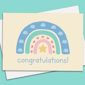 Nouvelle carte arc-en-ciel moderne félicitations pour votre bébé, garçon et petite fille, carte 5 x 7 et enveloppe