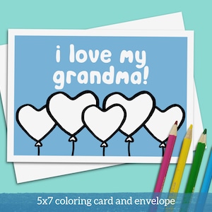 Biglietto per la Festa dei nonni con cuori da colorare per bambini, biglietto 5 x 7, busta con cartolina bonus