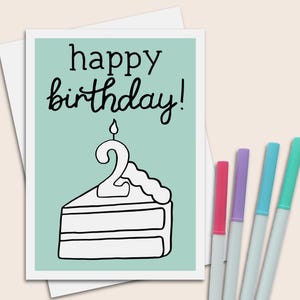 Cartão de aniversário de 2 anos para filha prima amiga Cartão de aniversário de 2 anos para colorir 5x7 com envelope