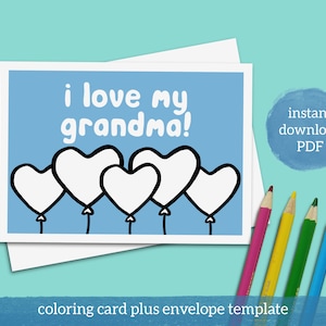 Happy Grandparents Day Karte für Oma zum Ausmalen mit Umschlag und Bonus Postkarte